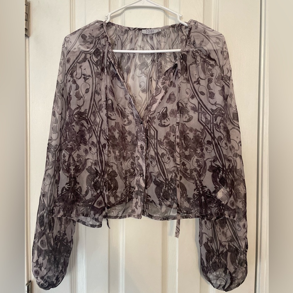 See through Purple Floral Blouse